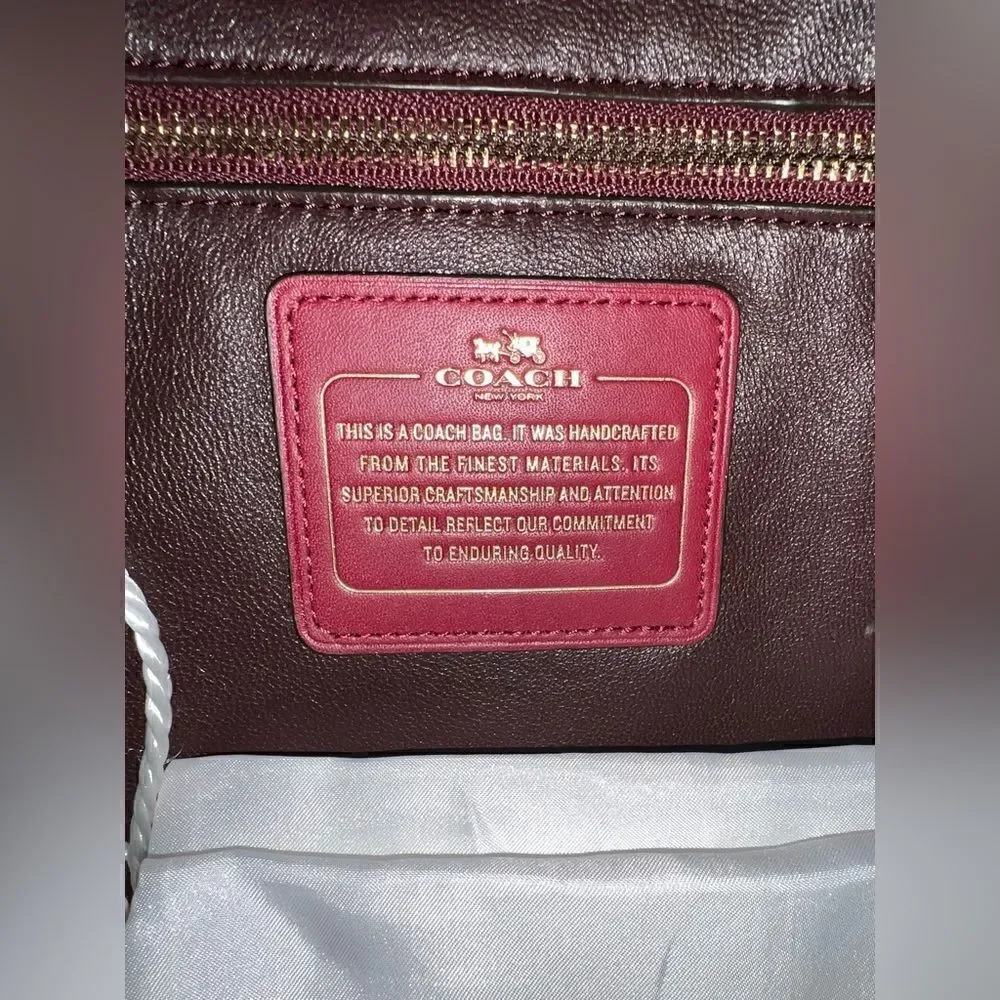 🔥🎁NWT! Coach NOMAD Burnished Leather Hobo Handbag Black Cherry Msrp:$495.00 - Picture 11 of 13